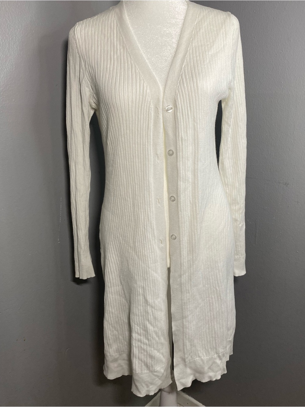 Love Tree Ribbed Button-Front Cardigan - Cream